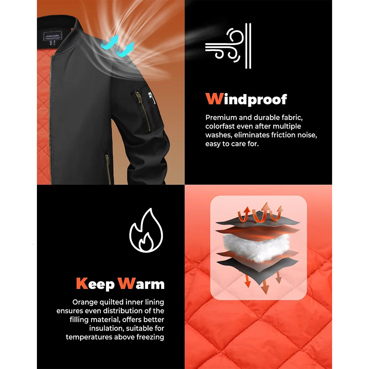 MAGCOMSEN Mens Jackets Thick Warm Orange Lining Bomber Jackets Fall Winter Casual Windproof Coats 251029