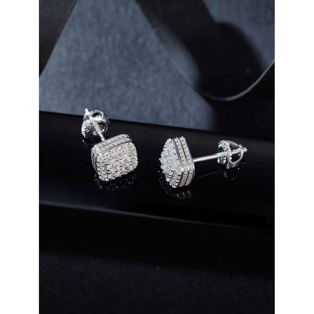 Jewelry Screw Back Pure Sier Full Pave Round Pyrope Stud Earrings for Women and Men