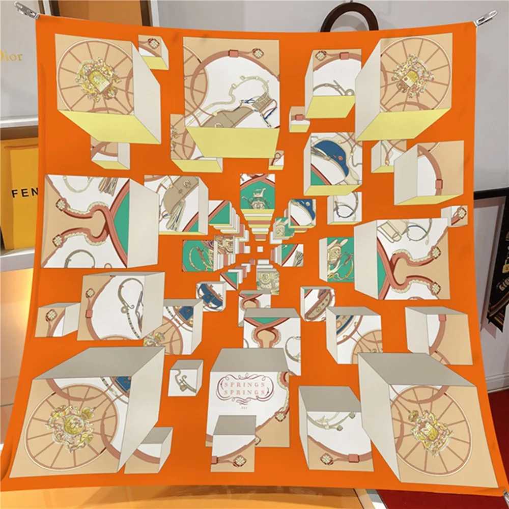 90x90cm Silk Scarf Women French Retro Bandana Shawl Wrap Fashion Twill ElegantW251029