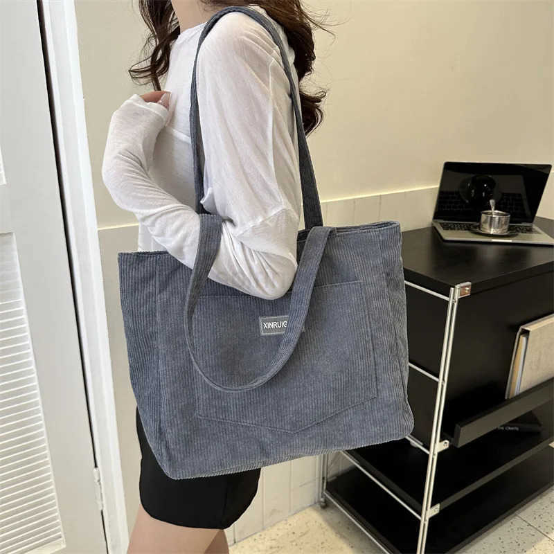 Corduroy Tote Bags for Women Shoulder Bags Fashionable Large Capacity Shopping Bags Purse and Handbags Class Bag for Girl M251030