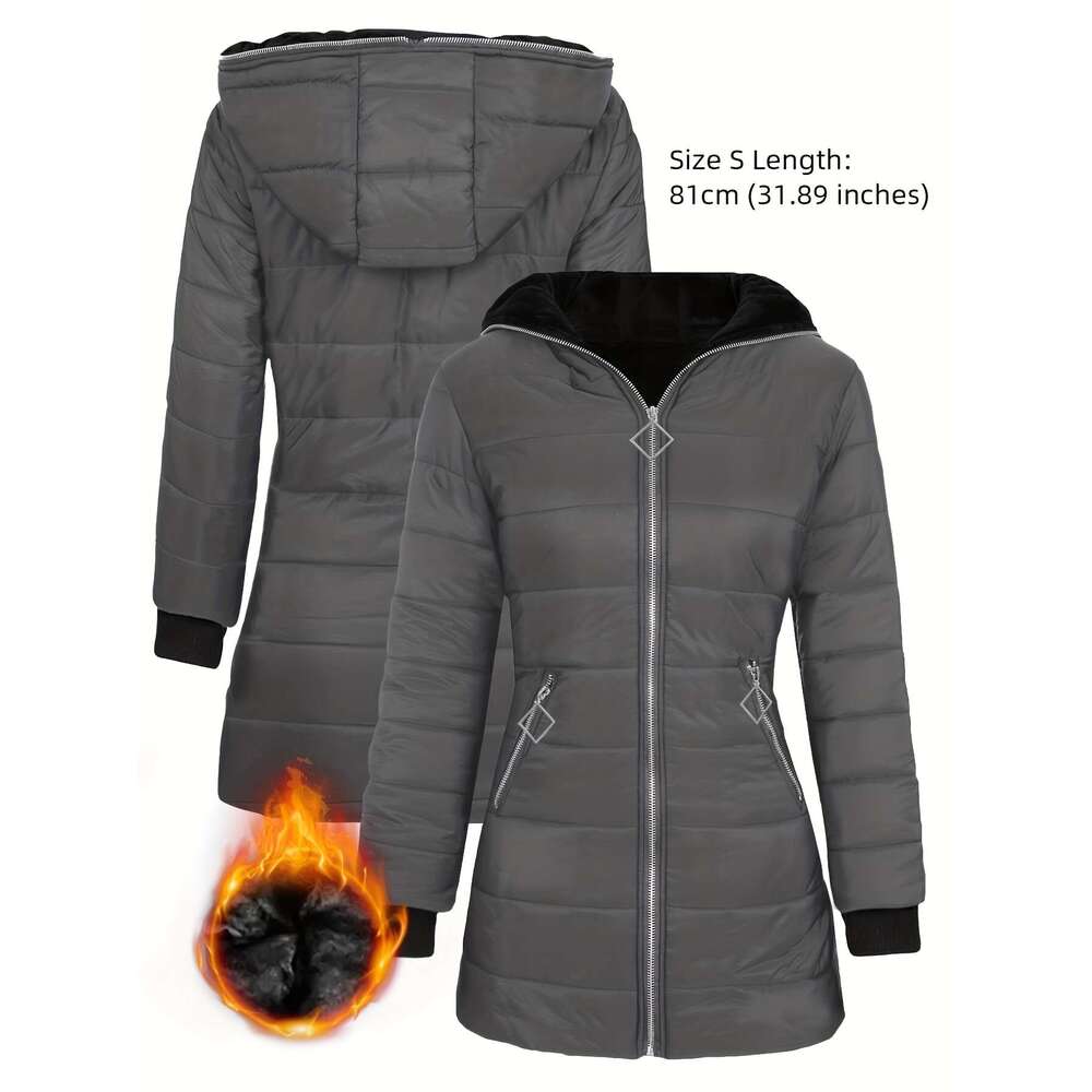 Women S Warm Hooded Thick Insulated With Full Zip Closure Long Sleeve Cold Weather Outerwear Elegant Office To Party For Clothes For Jacket Women Wint