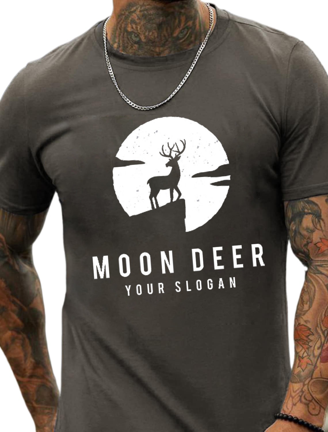 European and American Oversized Men's Cotton Summer T-Shirt with Deer Pattern Print Under the Moonlight - TT7191