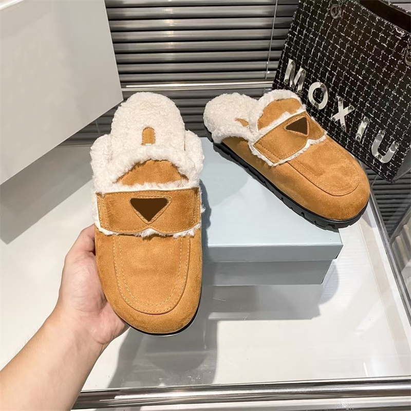 Designer Suede Slipper Womens Fur Slides Shoes Fashion Fluffy Furry Slipper Slides Women Luxury Fur Sandals Winter Warm Footwear Slippers
