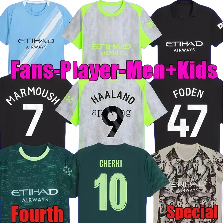 HAALAND 25 26 Soccer Jerseys KovaCiC McATEE DOKU 2025 2026 GREALISH FERRAN MAHREZ FODEN BERNARDO KHUSANOV 45 RODRIGO Football Shirt Men Kids MAN CITY Set