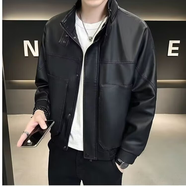 Men's Leather Jacket Trendy Spring Autumn New Style Handsome Brown Designer Jacket Casual Motorcycle High-end Leather Coat Men 2025 New Model