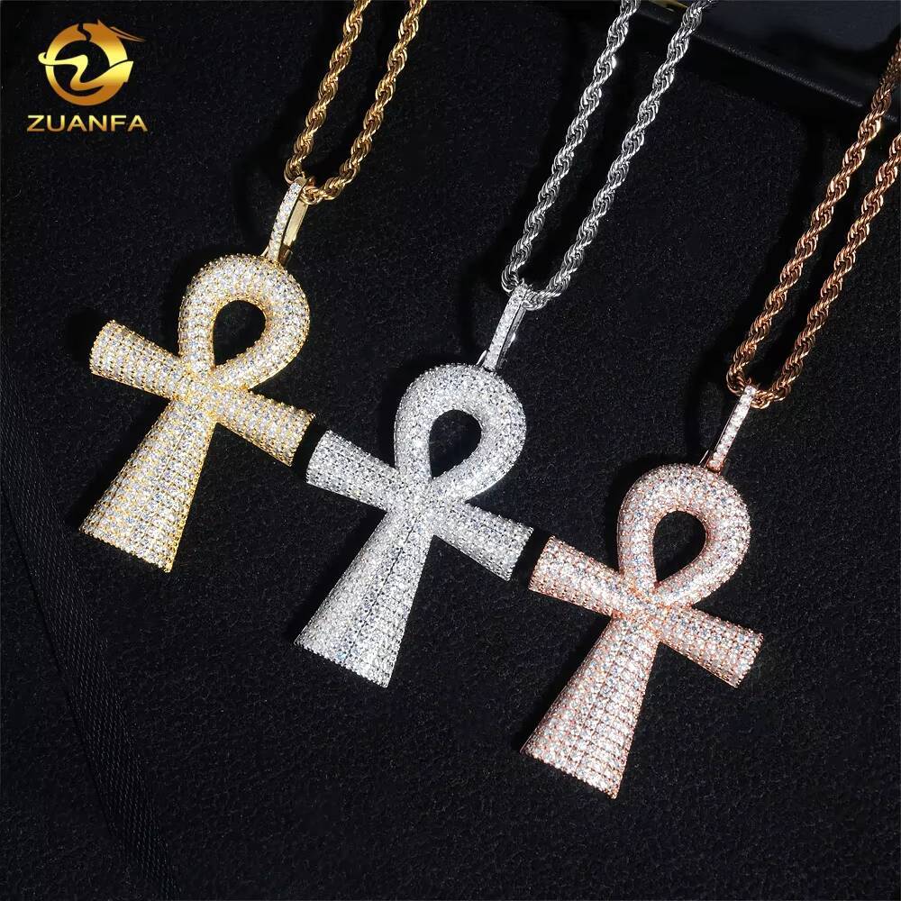 Cute Design Ankh Necklace Pass Diamond Tester Moissanite Sterling Silver Gold Plated Ankh Cross Charm Pendant Fine Jewelry