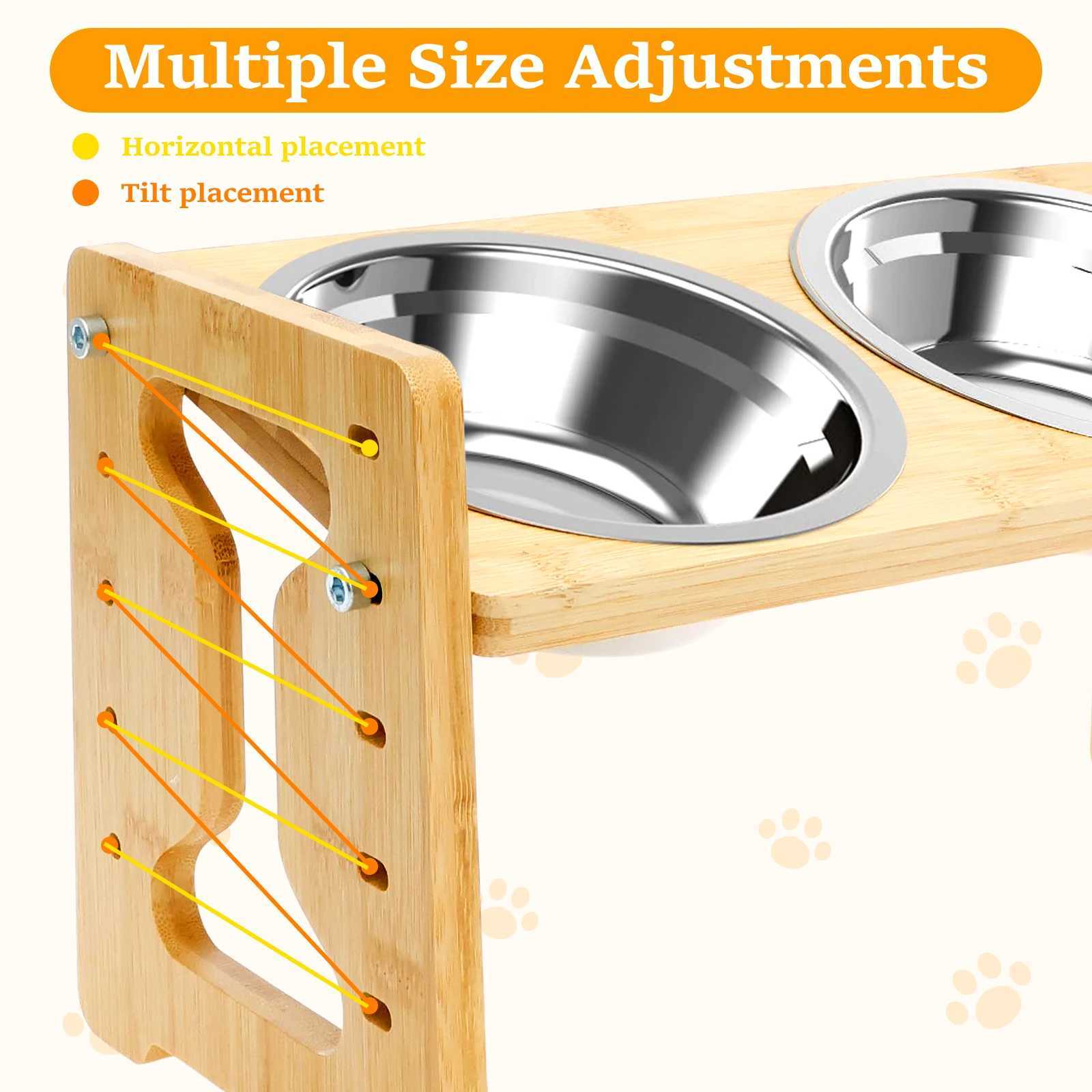 Elevated Dog Bowls Wood Tilted Adjustable Dogs Feeder Stand with Stainless Steel Food Bowls for Your Cat and Dog Pet Accessories J251113