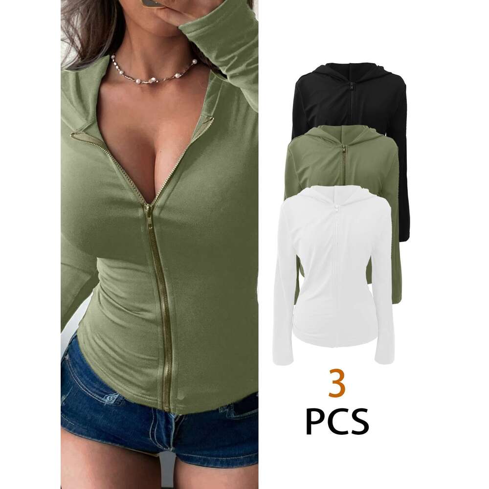 Pcs Women S Solid Color Slim Fit Casual Hoodie Set