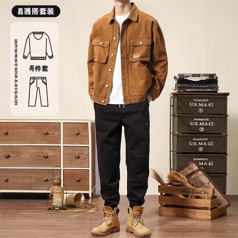 American Style Workwear Designer Coat Men's Jacket Loose Fit Autumn Trendy Brand Cool Versatile Top Simple Fashionable Coat