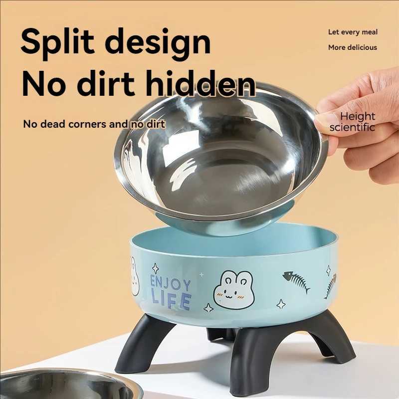 Cat high footed bowl neck protection cat bowl pet stainless steel bowl anti slip and anti knock dog bowl dog food utensil J251113