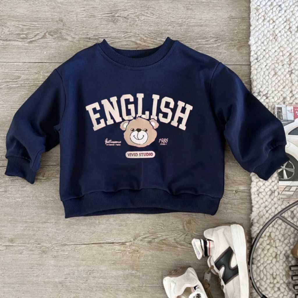 Cartoon Bear Print Hoodie Korean Version Tops New Casual Round Neck Sweatshirts Long Sleeve Trendy Fashion Clothing Boys GirlsT251030