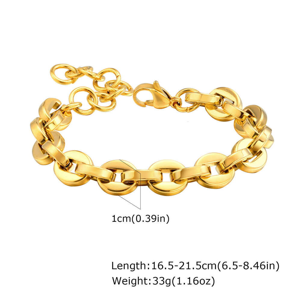 Ladies' Stainless Steel Emed Thick Chain gold Bracelet Hualanxin 2290