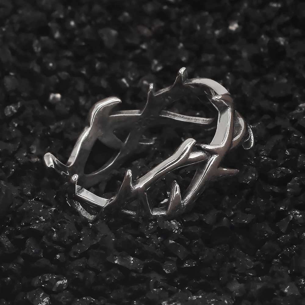 925 Sterling Silver Gothic Thorn Couple Rings for Women Men Punk Retro Cool Spiky Finger Ring Adjustable Hiphop Y2k JewelryW251030