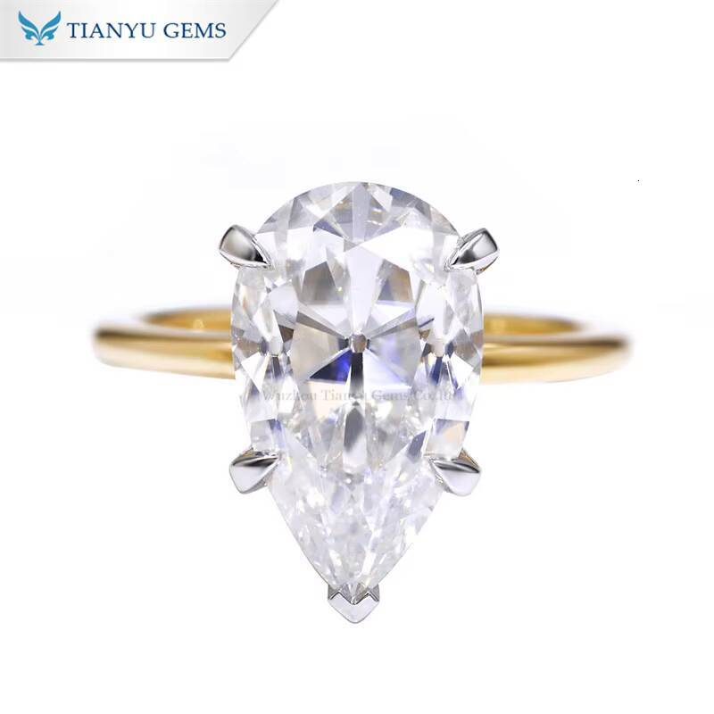 Tianyu DVVS 15x9mm Pear Old European Cut Moissanite Diamond Rings 10K 14K 18K Silver 925 Wedding Engagement Ring