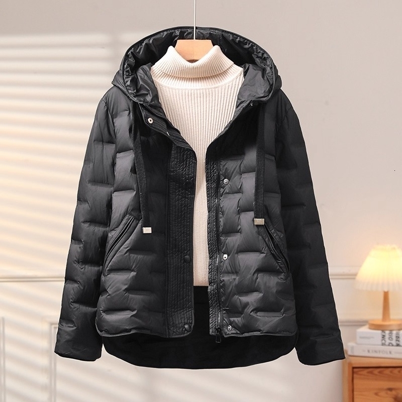 Autumn Winter Womens Puffer Jacket Short Hooded Thickened White Duck Down Coat Slim Fit Fashion Casual Warm Outerwear 251029