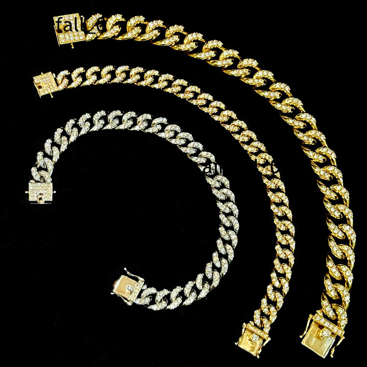 Hiphop Fashion 18K Cuban Natural Diamond Bracelet Full Diamond Exaggerated Jewelry Couple Chain