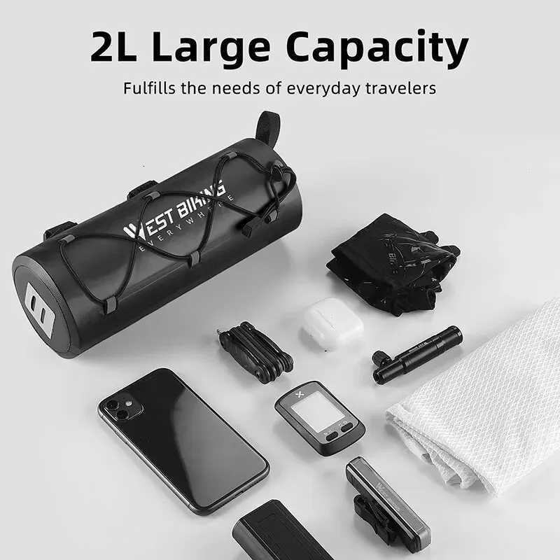 WEST BIKING Bicycle Handlebar Bag 2L Multifunctional Waterproof Bike Front Bag Cycling Handbag Shoulder Bag Bike Accessories H251029