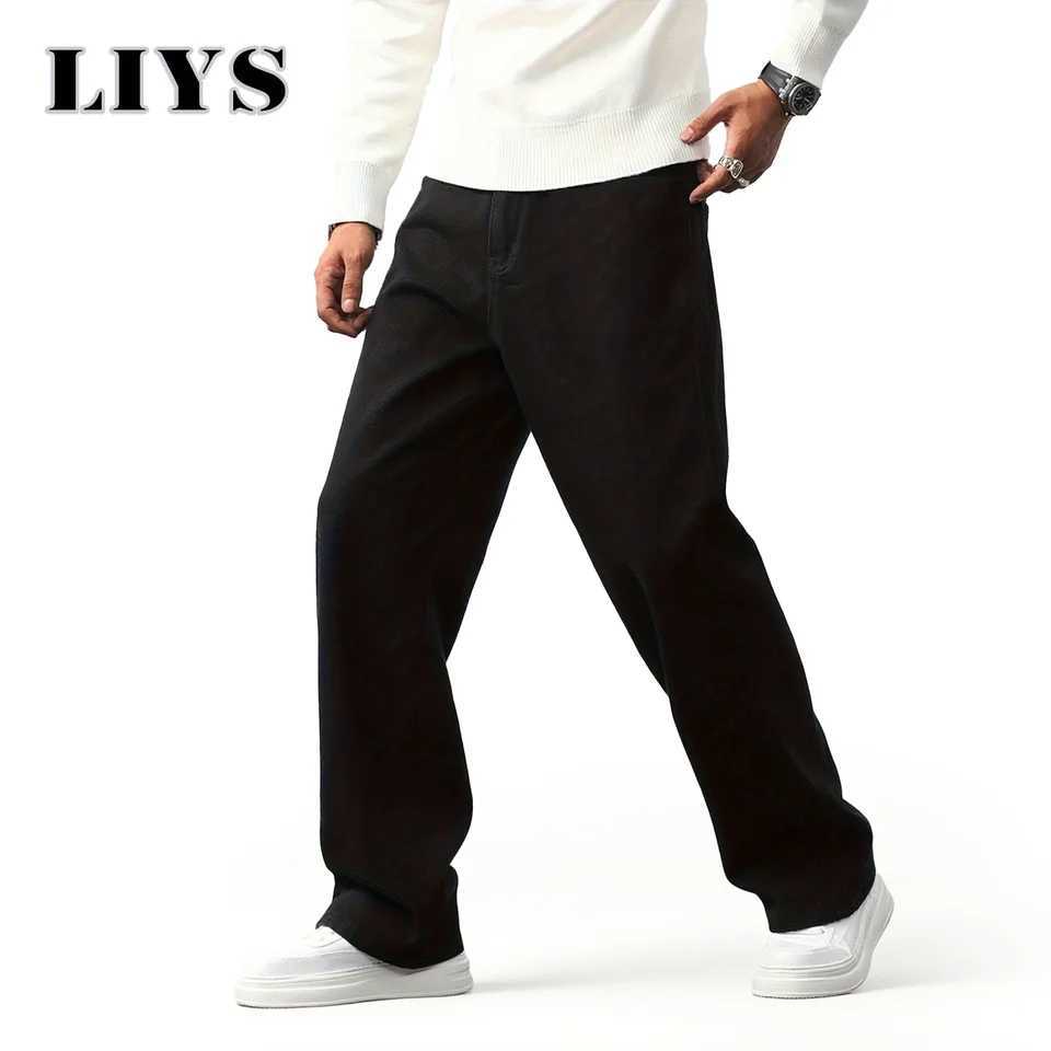 Autumn Mens Loose Straight Jeans Cotton Soft Drape Business Casual Trousers Classic Daily Pure Black Brand Baggy Denim Pants J251030