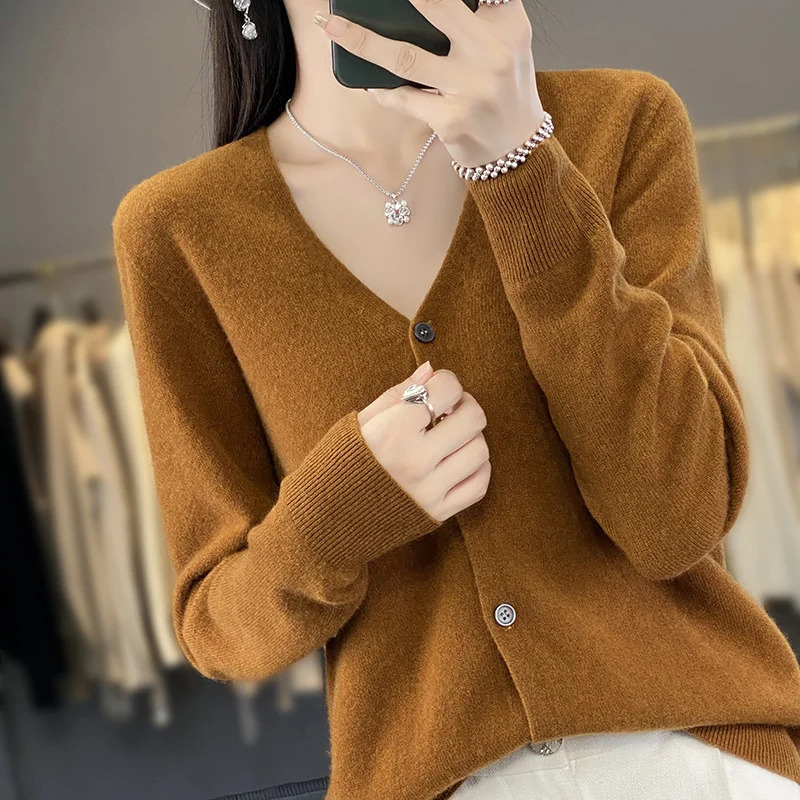 100 Merino Wool Knitted Vneck Sweater Womens Top Loose Korean Version Fashionable Versatile Autumn And Winter Cashmere 251027