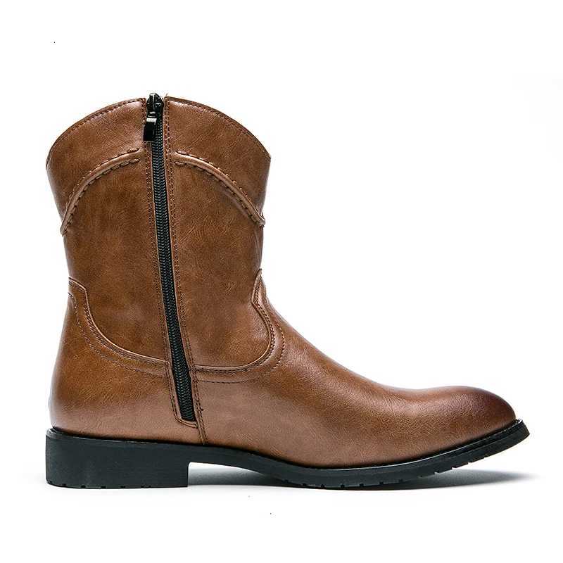 High Quality Casual Leather Boots Men Trend Western Cowboy Boots Shoes Male Outdoor High Top British Mens Boots Comfortable Z251029