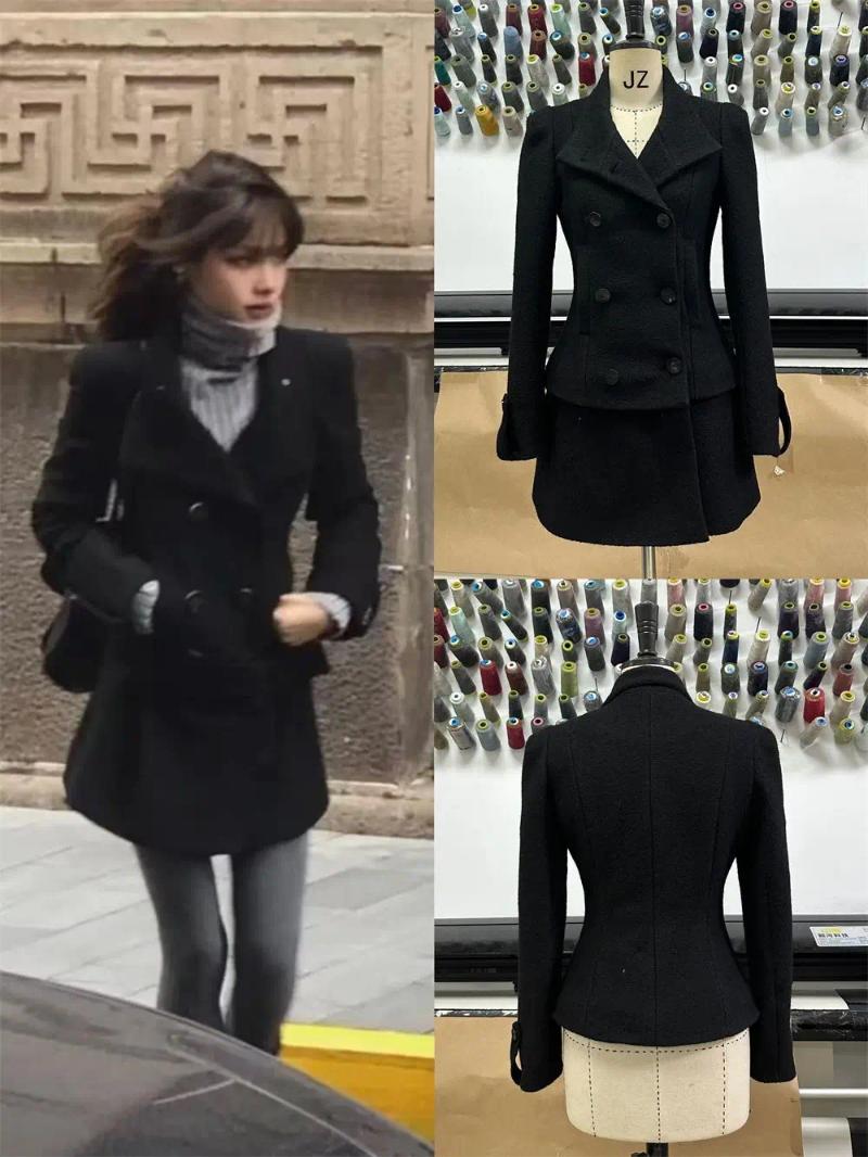 Two Piece Dress Winter French Vintage Elegant Woman 2 Set Black Slim Design Jacket High Waist Casual Skirt Female Korean Clothes