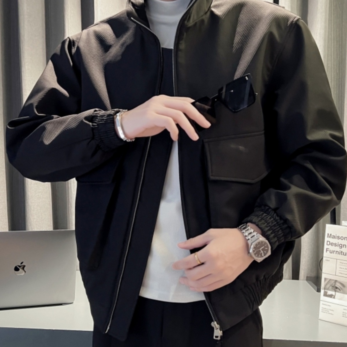 Khaki Jacket Men Spring Autumn Korean Style Trendy Designer Jacket Brand Short Workwear Flight Jacket Spring New Stand Collar Baseball Jacket