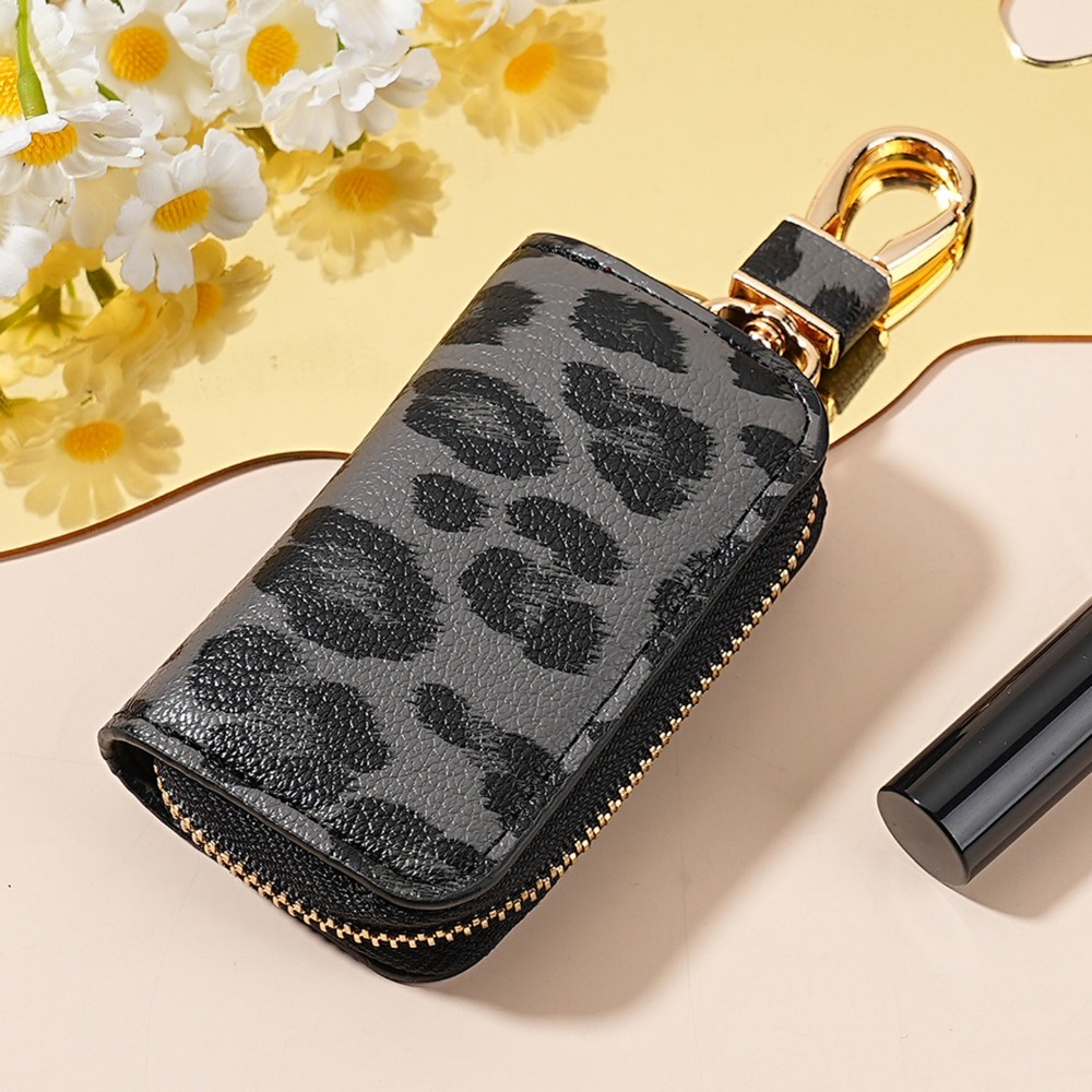 Creative Unisex Leopard Design Auto Keys Case with Elegant Strap Attachment