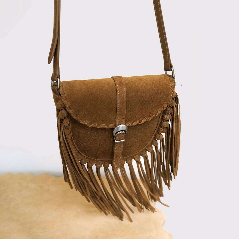 Mendy Tassel Women's Handbag Cross Suede Leather Retro Vintage Saddle Bag 2025 New In Designer Crossbody