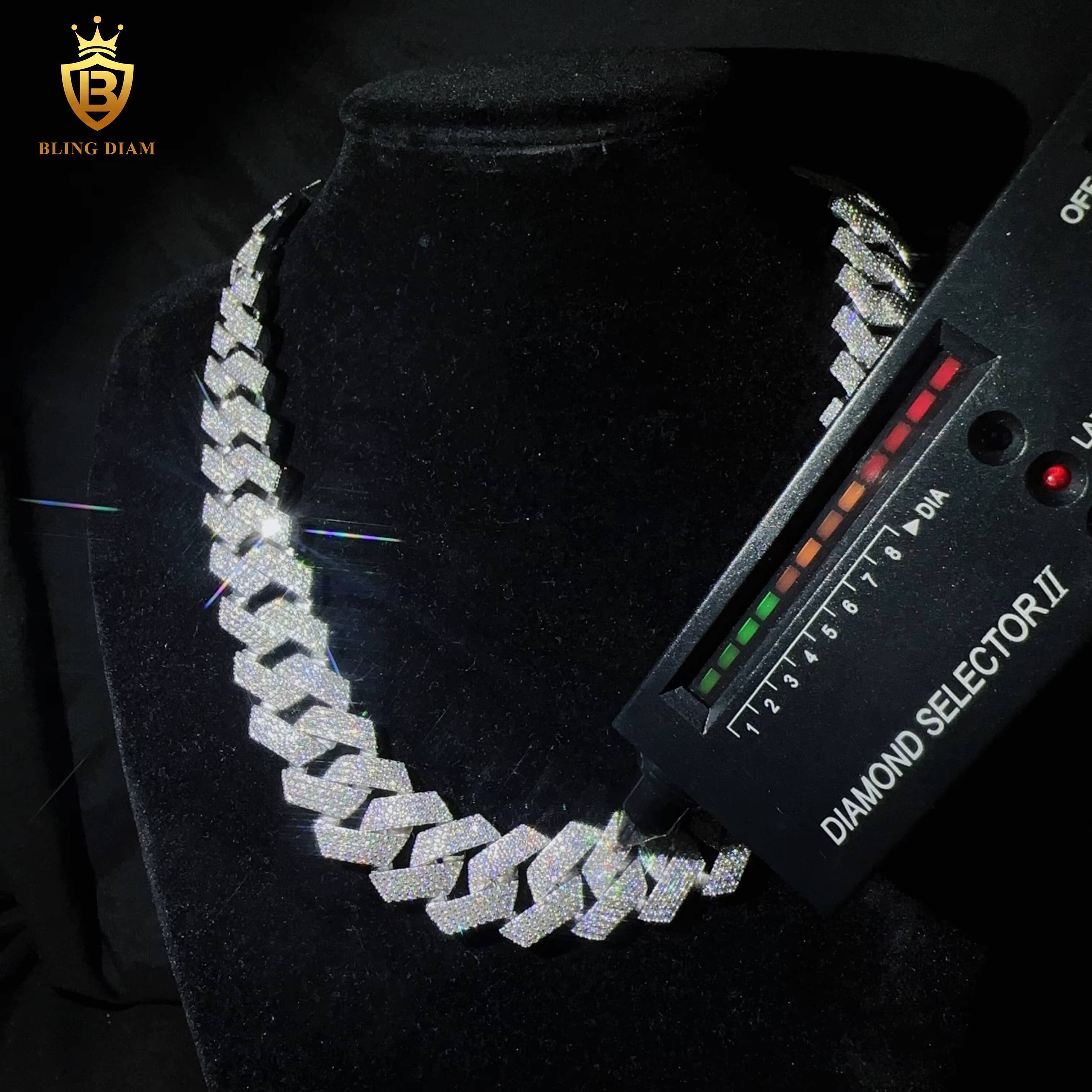 VVS Moissanite Diamond Iced Out Hip Hop 20MM Miami Cuban Link Chain Necklace Sterling Silver 925