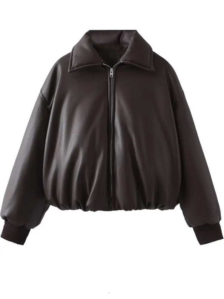 2025 Winter Womens Motor Biker Warm Faux Leather Parkas Coats Female Street Oversized Padded Thicken PU Short Bomber Jackets Y251105