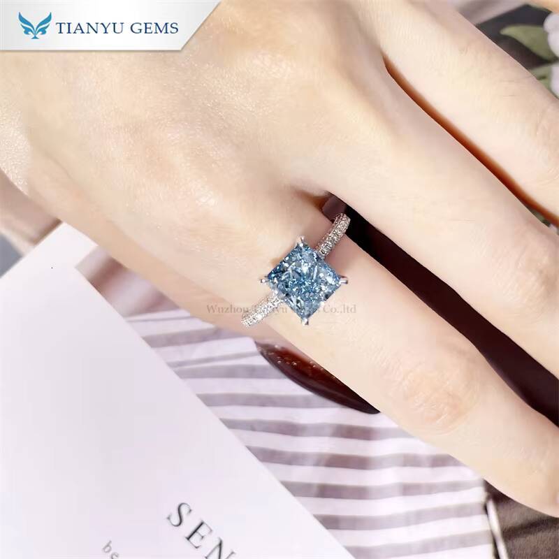 Tianyu Gems Blue Lab Diamond Radiant Cut Ring