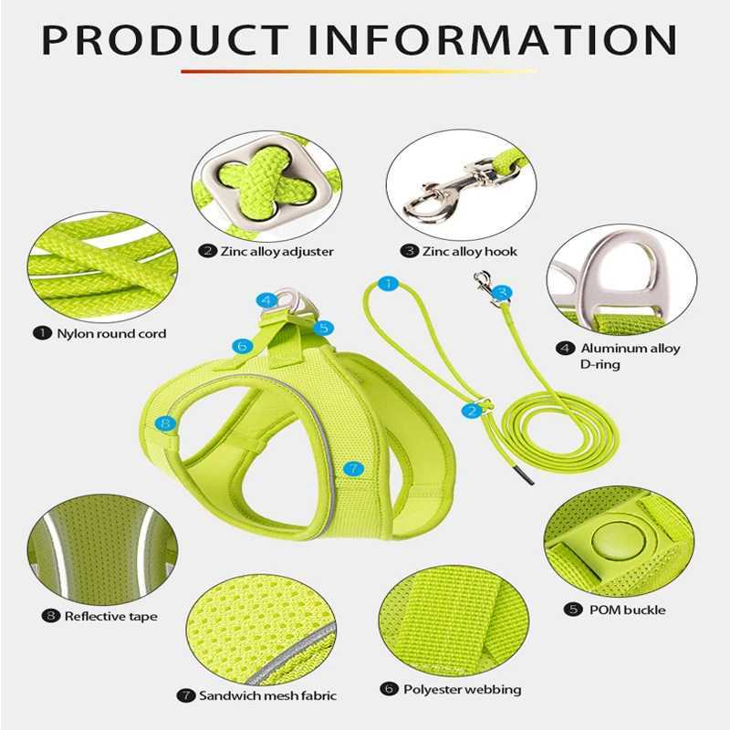 Dog Harness Leash Set for small medium dog Adjustable Reflective Puppy Cat Harness pet Vest Chihuahua Yorkies Outdoor Walking J251129