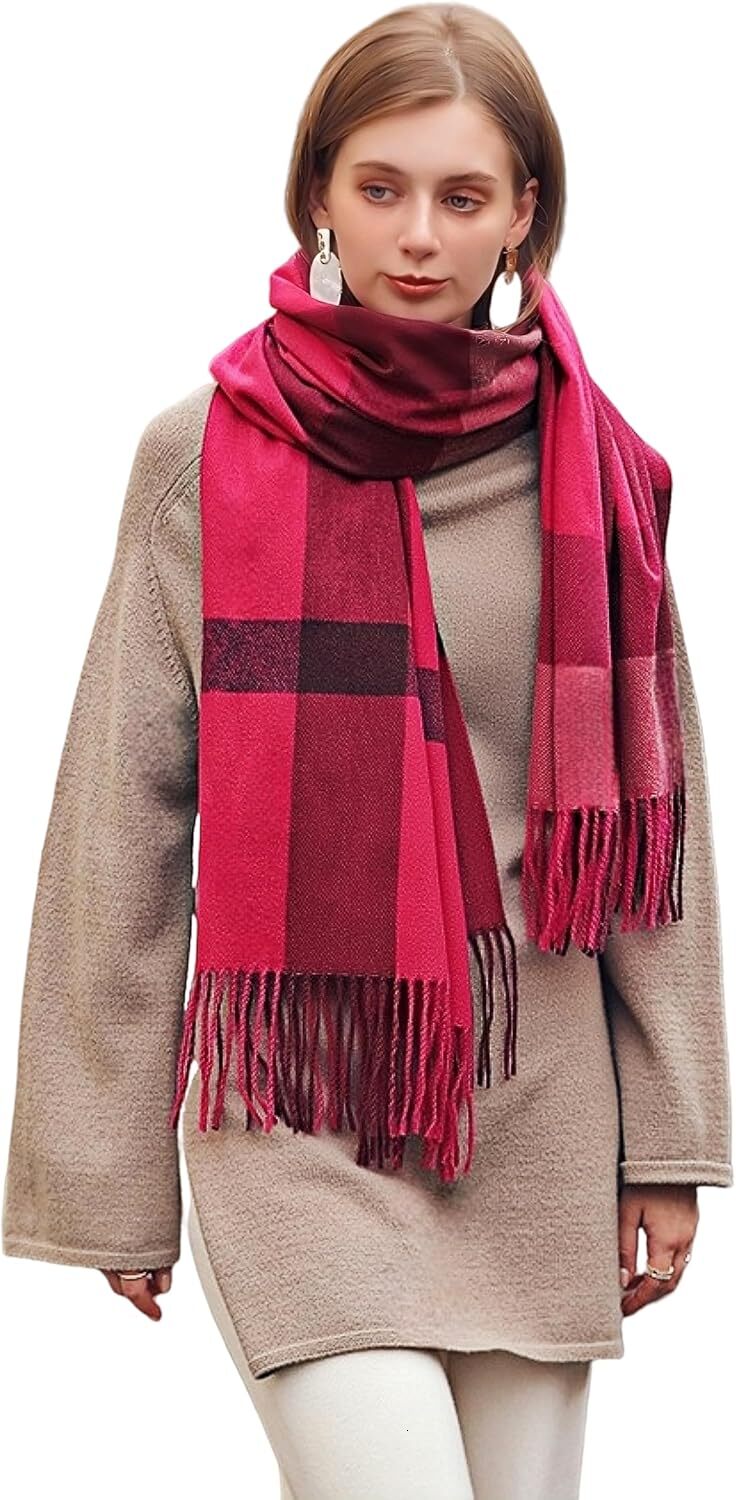 Custom Christmas gifts Women's Fashion Scarves Long Cashmere Like Shawl Winter Warm Knit Large Tassel Plaid Scarf