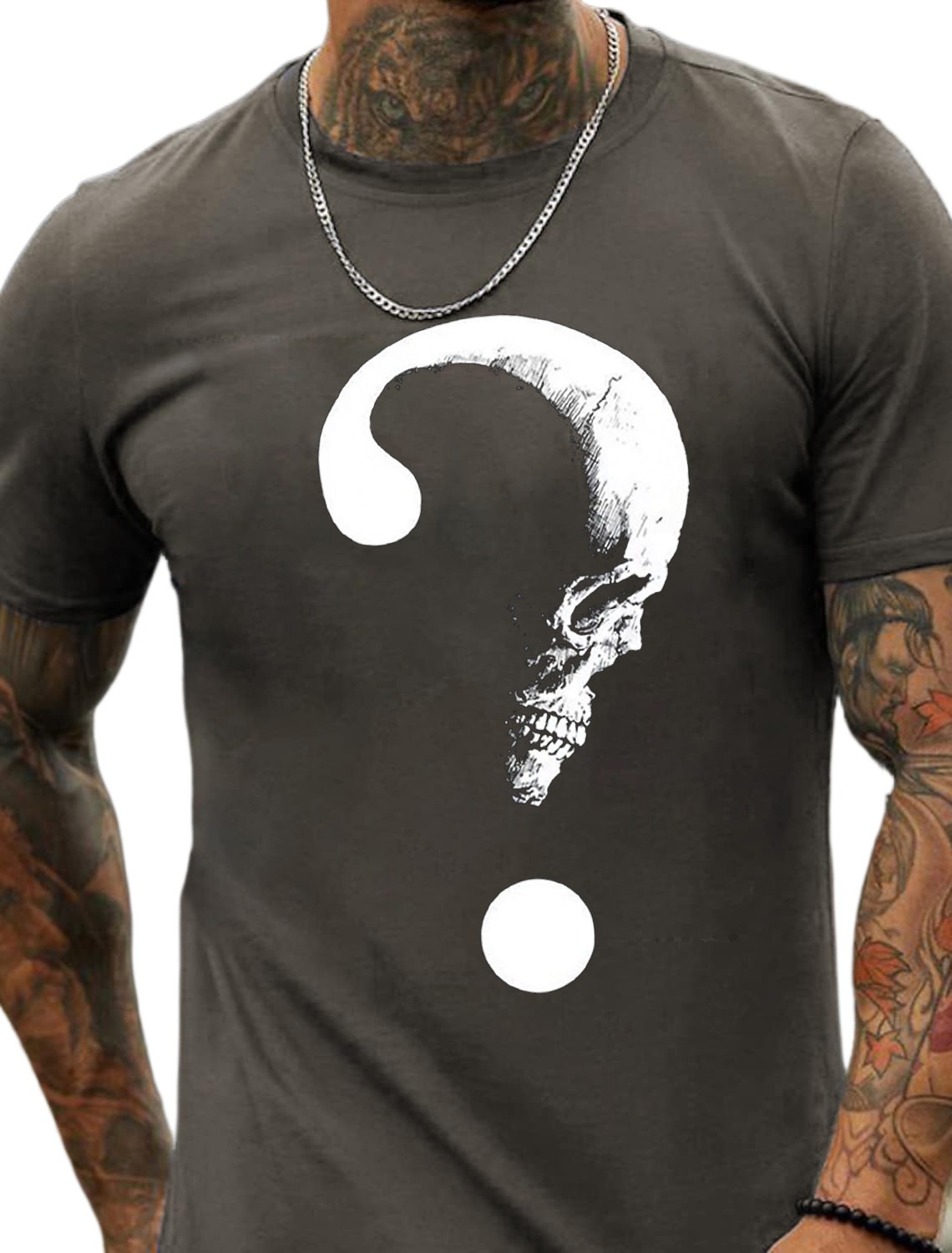 European & American Oversized Skeleton Symbol Print Men's Cotton Summer T-Shirt - TT7289