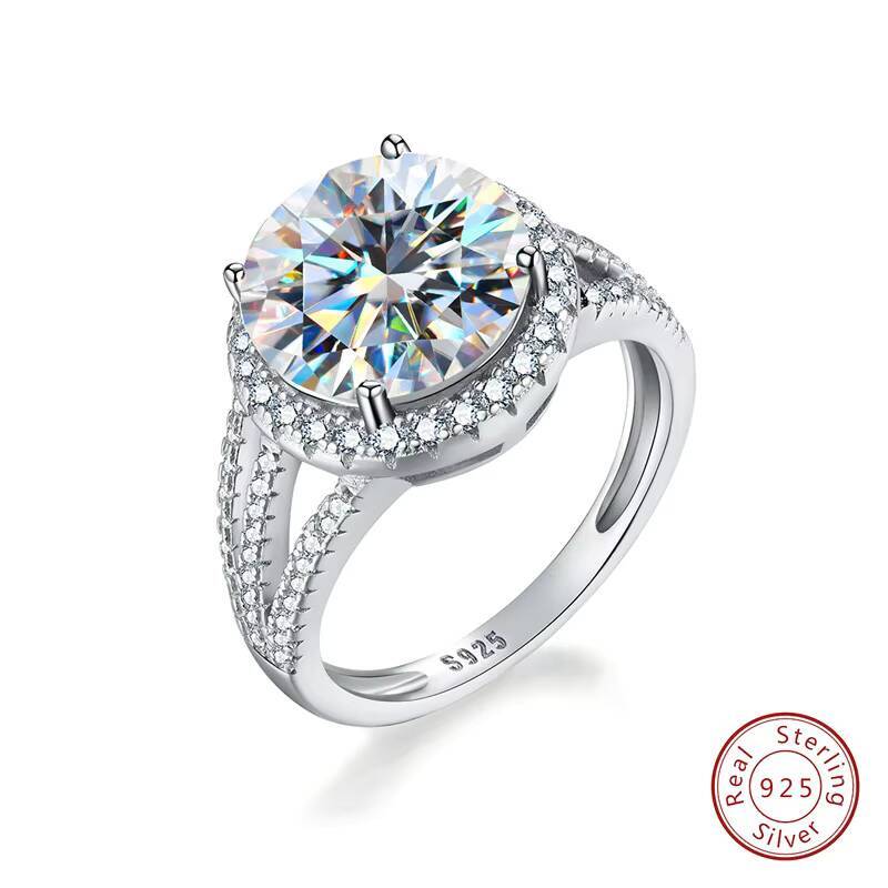 GRA Luxury Real 5CT Big Round Cut Moissanite Diamond Solitaire Ring for Women 925 Sterling Silver Engagement Fashion Jewelry