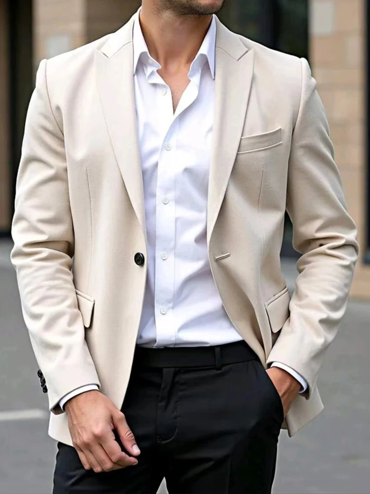 Mens Blazer Jacket Fashion Casual Solid Colored Grey khaki black brown Tailored Fit Single Breasted 251028