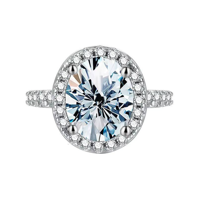 Luxury Wedding Jewelry White Gold Plated 925 Silver Single Huge Oval Cut 3ct Diamond Moissanite Halo Rings for Women