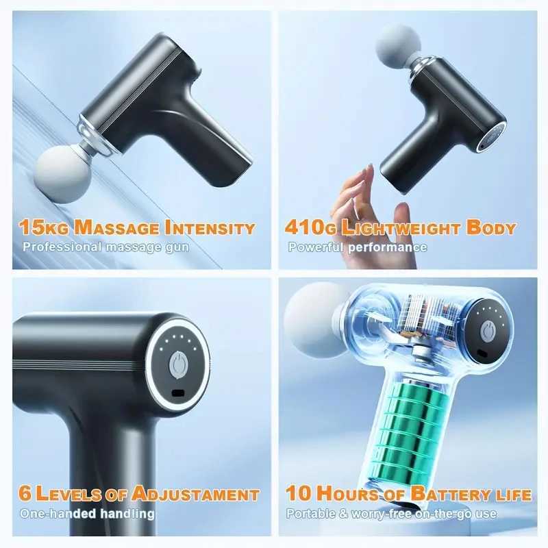 A Portable Electric Fascia Massage Gun 4 Replaceable Massage Heads 6Speed Mode Adjustment Deep Tissue Impact Muscles Reliev J251030