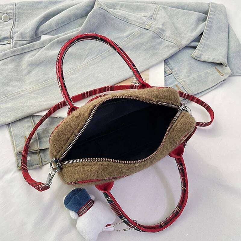 Plaid Handbag For Women Autumn Winter Simple Lamb Wool One Shoulder Bag Temperament Versatile Mini Crossbody Bags Trend