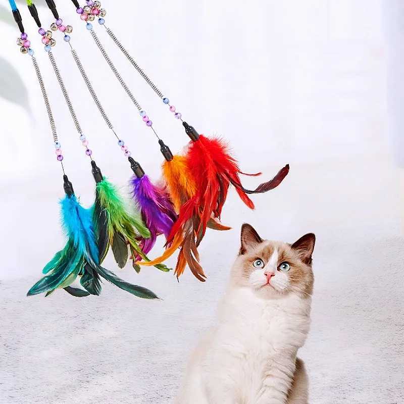 Cat Toy Feather Cats Sticks Teaser Cat Toys Interactive Spring Handle Kitten Toys with Bell Training Cats Stick Toy Pet Supplies S251029{category}