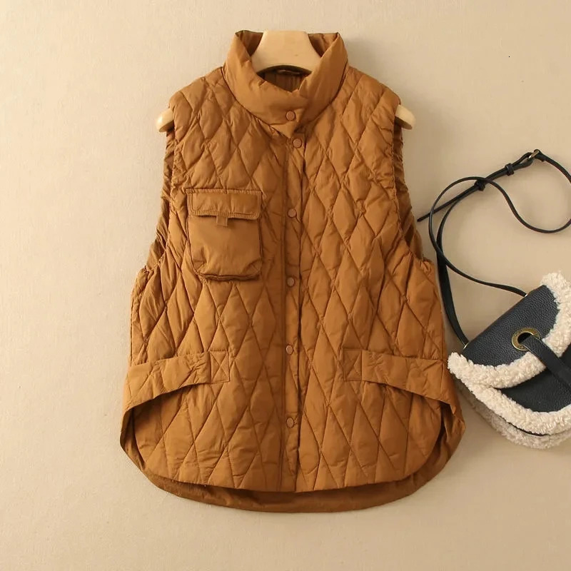 Womens Cotton Waistcoat Autumn Winter Sleeveless Standup Collar Lady Down Cotton Vest Loose n Sense Ladies Jacket 251029