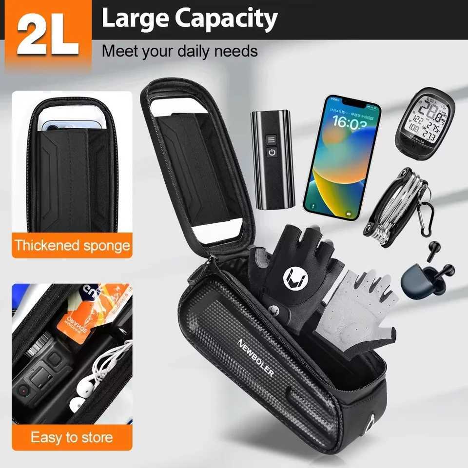 NEWBOLER Bicycle Phone Bag Waterproof Bike Bag 2L EVA Hard Shell Bike Phone Bag For Cycling Touchscreen Front Frame for Road H251029