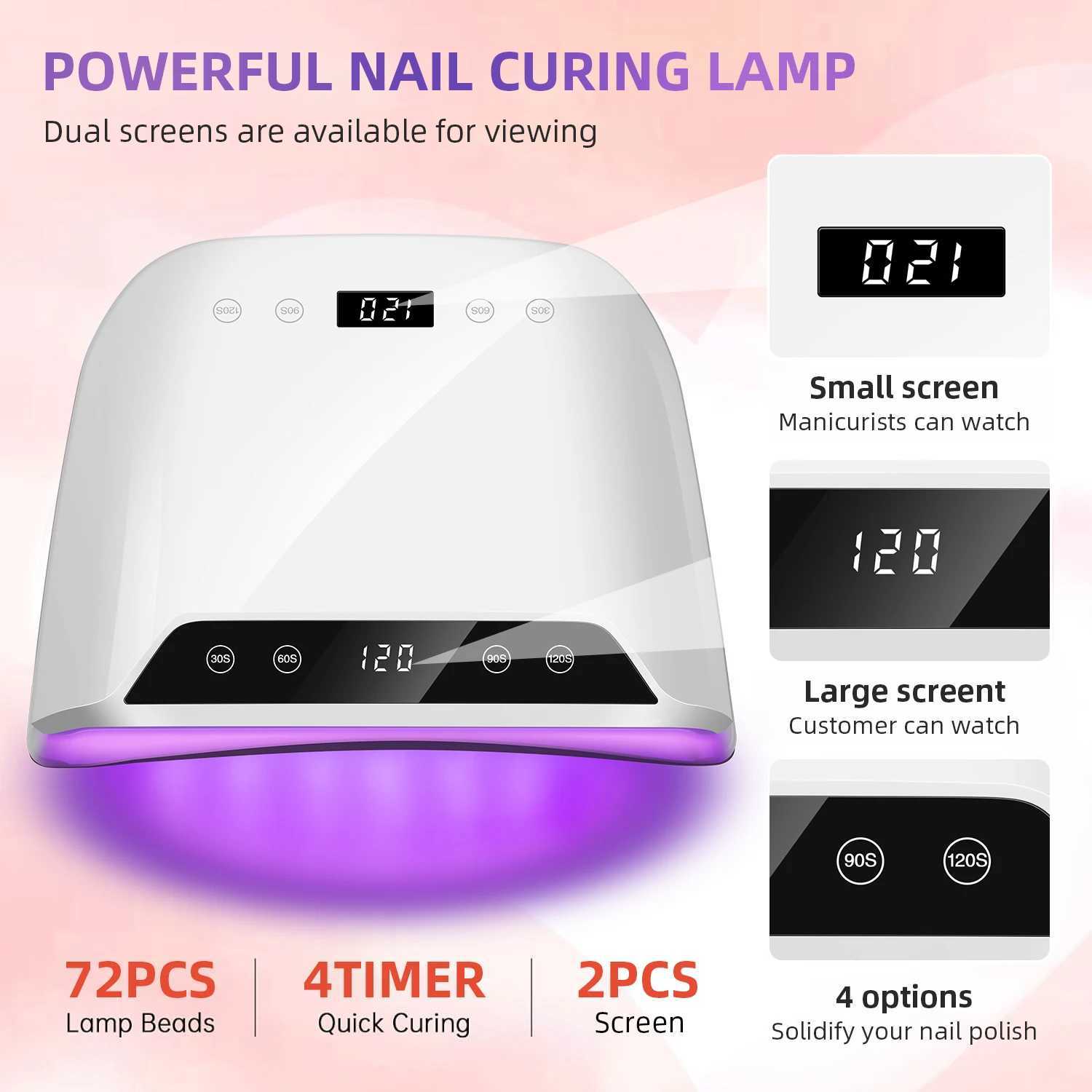 320W Big Space UV LED Nail Lamp For Manicure Drying Gel Nail Polish 72 LED Nail Dryer With Two LCD Screens Nail Salon Tools L251030
