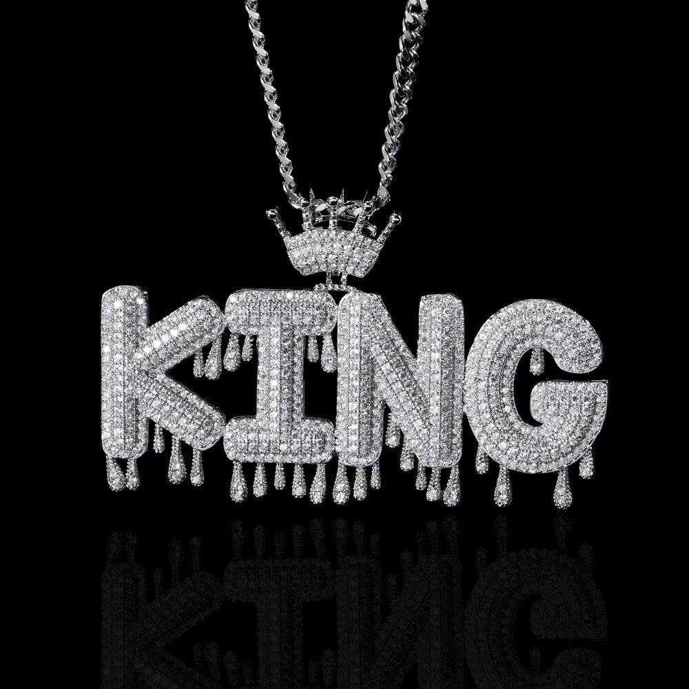 Hip Hop Crown Hook Diamond Letter Pendant Jewelry Shiny moissanite Gold Plated Custom Name Necklace for Men Women Designer style customizable letters