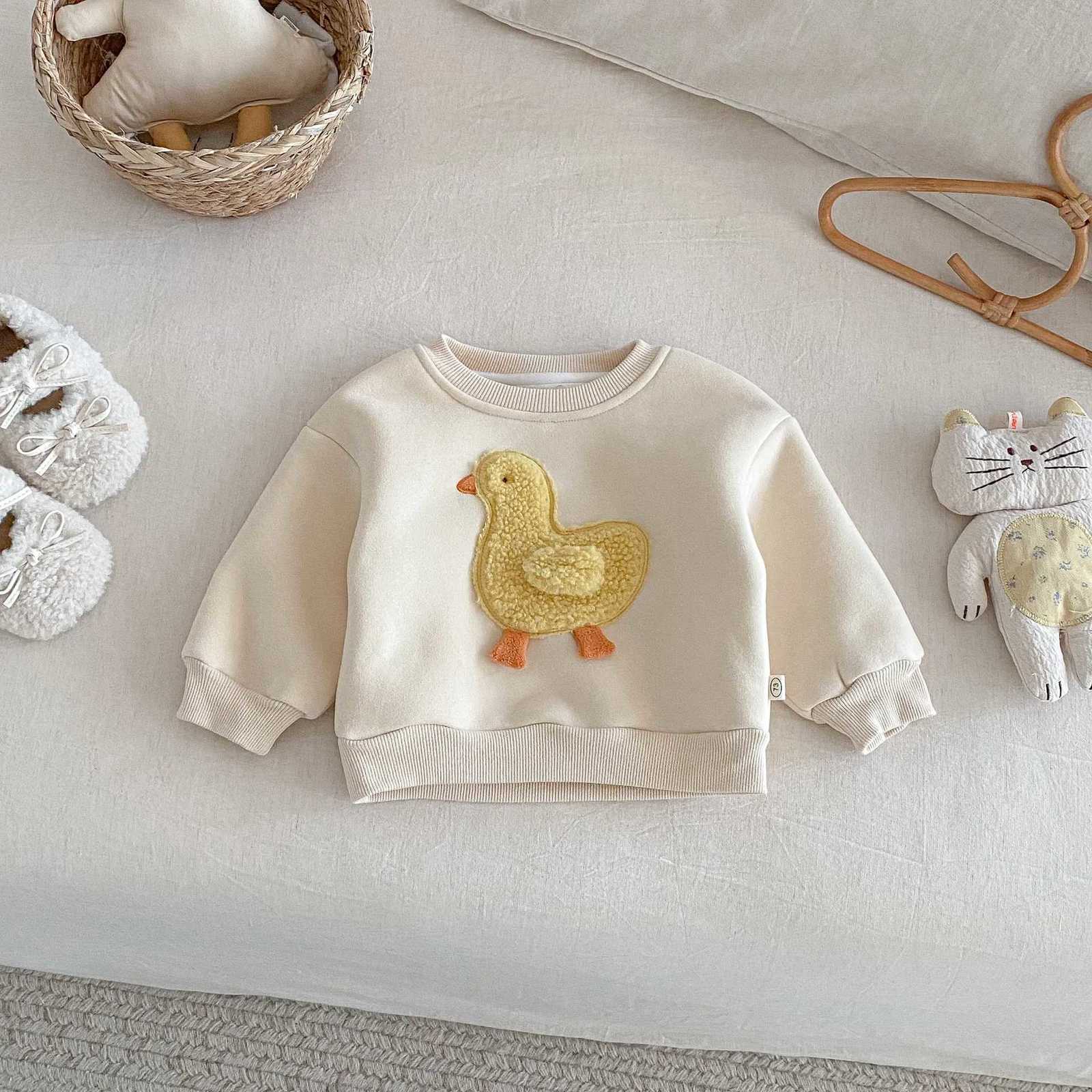Kids Cartoon Duck Sweatshirt Unisex Long Sleeve Round Neck Top Cute Animal Themed Autumn Boys Girls HoodieT251030