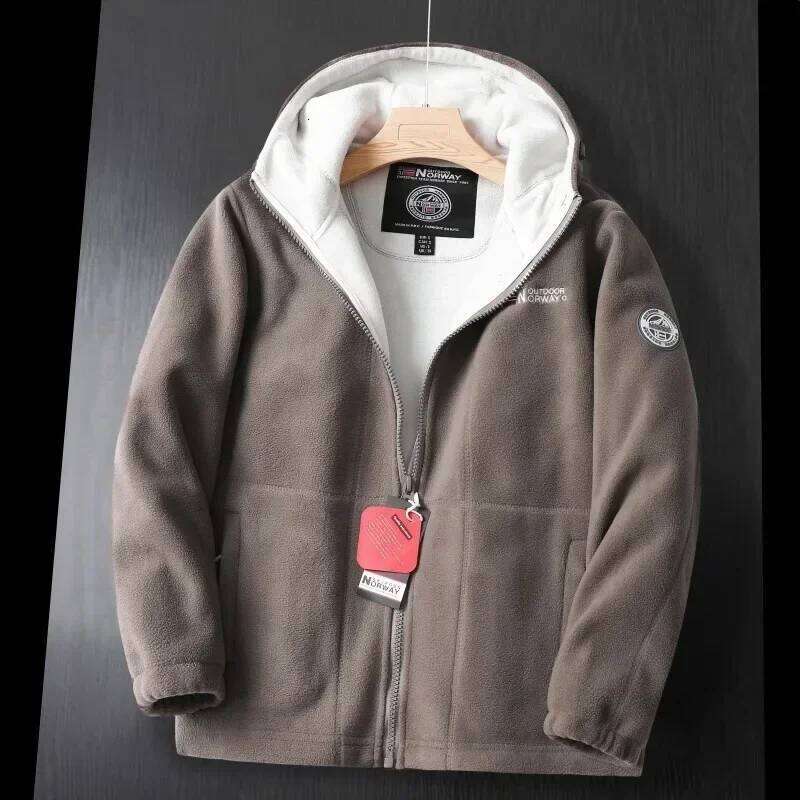 New Winter Men's British Street Thickened Polar Fleece Hooded Jacket Casual Plus Size Cold-proof Warm Pocket Coat