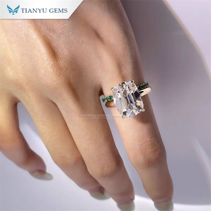 Tianyu Gems 7carat Cushion OMC Cut Moissanite Ring Set 18k Yellow Gold 14k 10k Women Wedding Engagement Rings Vintage Jewelry
