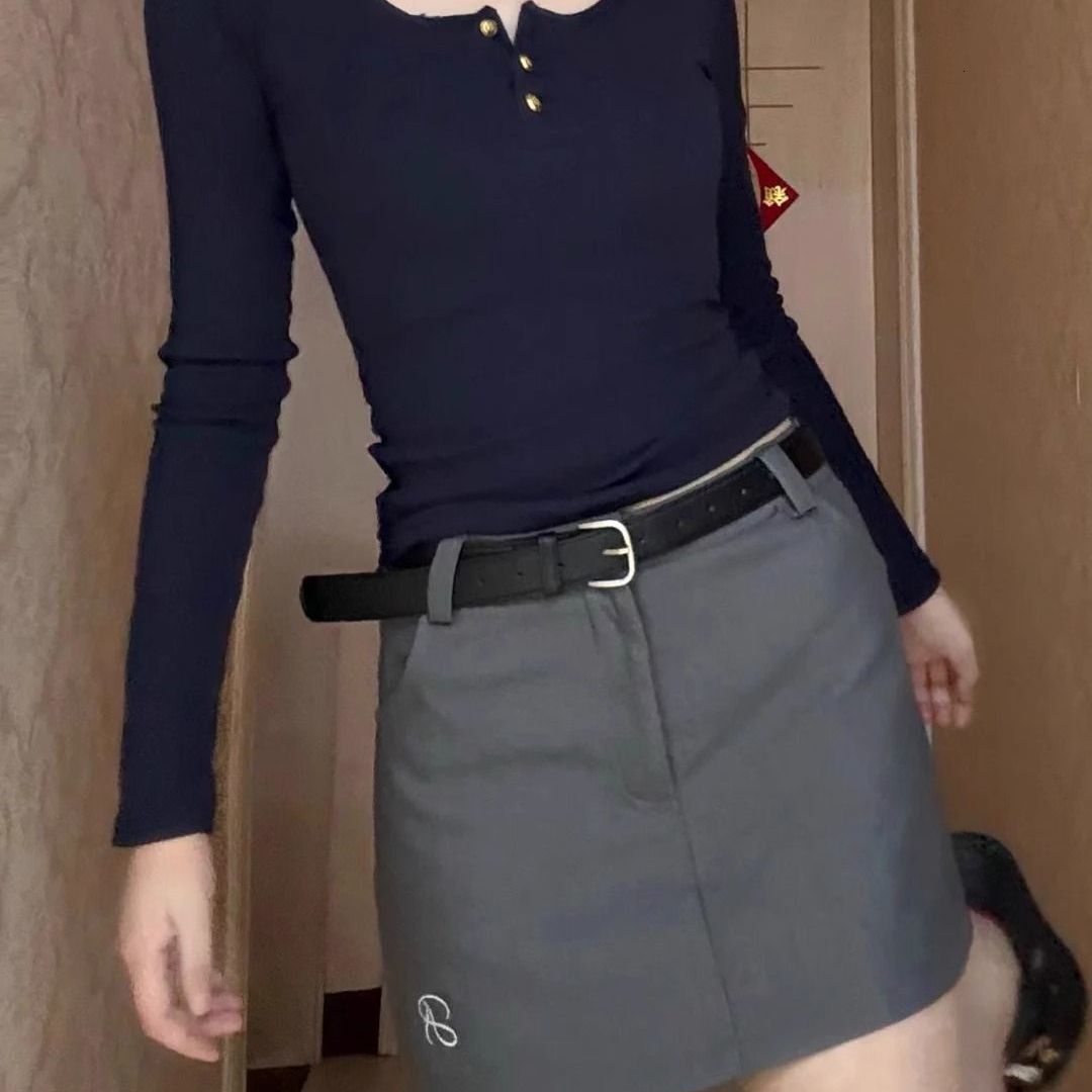 American designer retro long sleeved shirt for women in spring and autumn, new collar, sweet and spicy top, slim fit, slimming effect, inner layer, sm