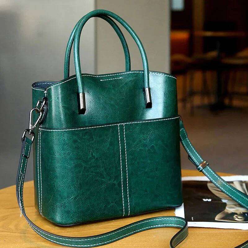 Cowhide Women's Tote Bags Handbags 2025 New Genuine Leather Women Shoulder Crossbody Fashion Female Bucket Bag 8266