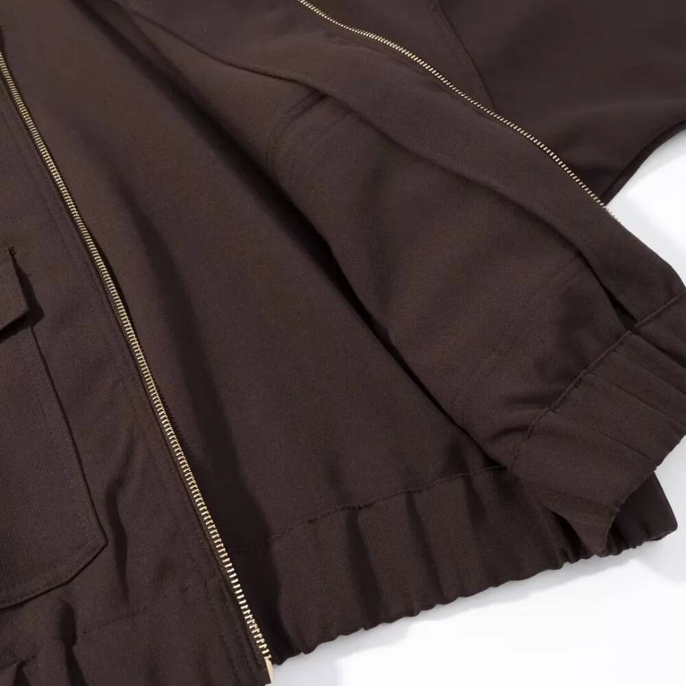 winter jacket women Brown Zip Bomber Jackets for Fashion Autumn Woman 2025 Trend Long Sleeve Coat Elegant Casual Top Outerwears
